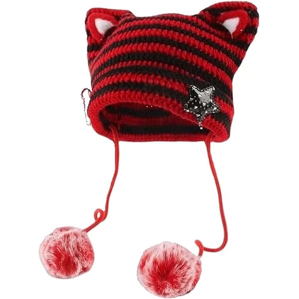 Cat Beanie Y2k Beanie Star Patch Crochet Knitted Hat Grunge Acubi